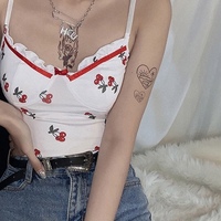 Cute Sweet Sexy Cherry Ruffle Bodysuit Top Tees Tshirts E-Girl Kawaii Korean Japanese Harajuku Chinese Retro Streetwear Aesthetic  - Thumbnail 8