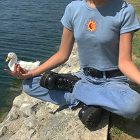 Cute Ying Yang Sun Embroidery Short Sleeve Shirt Crop Top Tee T-shirt E-Girl Kawaii Korean Japanese Harajuku Chinese Retro Streetwear Aesthetic  - Thumbnail 8