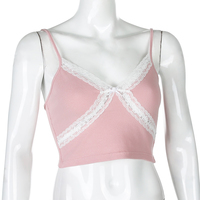 Cute Lace Patchwork V Neck Crop Top Short Sleeve Shirt Tee T-shirt E-Girl Kawaii Korean Japanese Harajuku Chinese Retro Streetwear Aesthetic  - Thumbnail 5