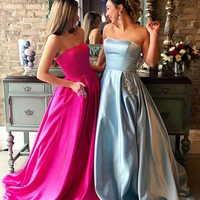 Cute Ball Gown Strapless White Satin Prom Dresses with Pockets, Beading Pockets Prom Gowns - Thumbnail 2