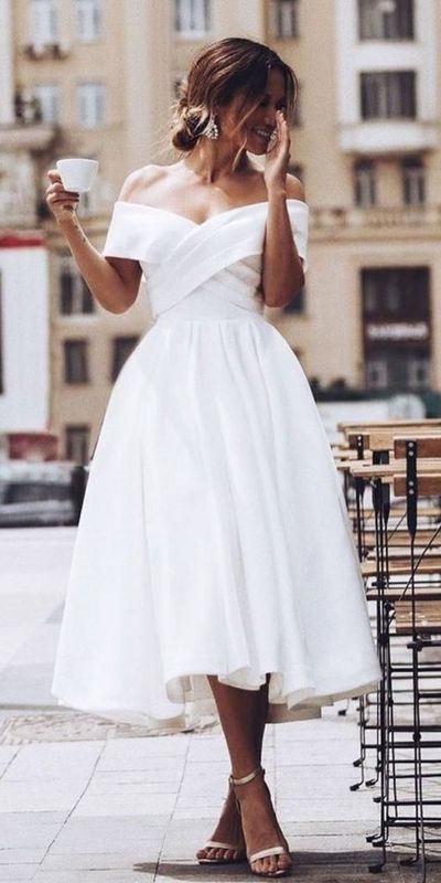 Simple Beach Wedding Dresses Off the Shoulder Short Bridal Gowns,580