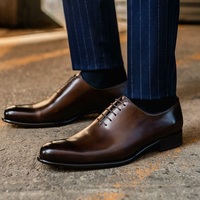 Men's Handmade Whole Cut Lace Up Shoes,Chocolate Colour Leather Shoes For Men's - Thumbnail 1