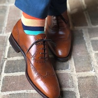 Men's Handmade Pure Leather Brown Colour Wing Tip Brogue Lace Up Formal Shoes - Thumbnail 1