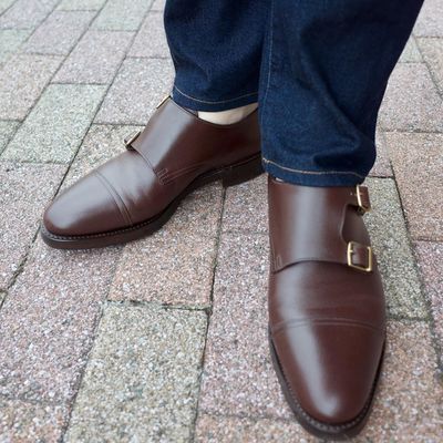New handmade dark brown color leather stylish monk strap shoes for men's