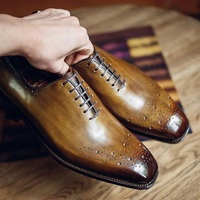 Elegant Handmade Wood Brown Brogue Leather Lace Up Shoes For Men's - Thumbnail 1