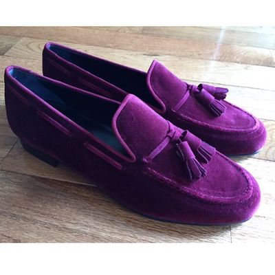 Purple Apron Toe Tassel Loafer Slip Ons Suede Leather Handcrafted Men's Shoes