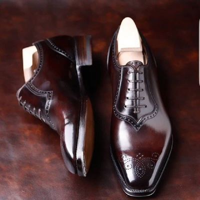 Handmade Ox Blood Colour Leather Lace Up Stylish Quarter Brogues Shoes For Men's