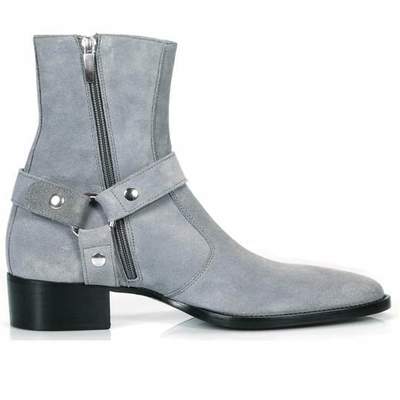 Handmade pure gray suede classic buckle style ankle high zipper boot for men's - Thumbnail 4