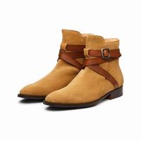 Handmade Camel Color Suede Leather AnkleHigh Jodhpurs Stylish Buckle Strap Boots - Thumbnail 1