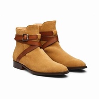 Handmade Camel Color Suede Leather AnkleHigh Jodhpurs Stylish Buckle Strap Boots - Thumbnail 4