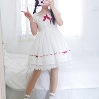 Sweet and lovely red drawstring lace white dress - Thumbnail 1