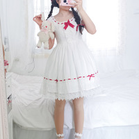 Sweet and lovely red drawstring lace white dress - Thumbnail 2