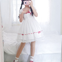 Sweet and lovely red drawstring lace white dress - Thumbnail 3