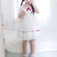 Sweet and lovely red drawstring lace white dress - Thumbnail 5