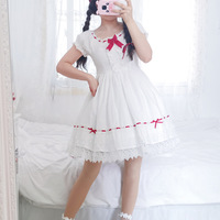 Sweet and lovely red drawstring lace white dress - Thumbnail 6