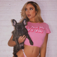 Cute It’s Not Me Pink Letter Crop Top Short Sleeve Shirt Tee T-shirt E-Girl Kawaii Korean Japanese Harajuku Chinese Retro Streetwear Aesthetic  - Thumbnail 1