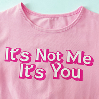 Cute It’s Not Me Pink Letter Crop Top Short Sleeve Shirt Tee T-shirt E-Girl Kawaii Korean Japanese Harajuku Chinese Retro Streetwear Aesthetic  - Thumbnail 3