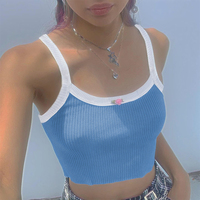 Cute Sexy Flower Rose Color Contrast Crop Top Camisole Shirt Tee T-shirt E-Girl Kawaii Korean Japanese Harajuku Chinese Retro Streetwear Aesthetic  - Thumbnail 1