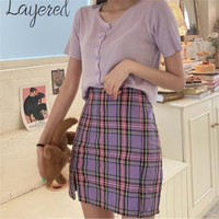 Cute Plaid Checkered School Girl Chic Sexy Mini Skirt Kpop E-Girl Kawaii Korean Japanese Harajuku Chinese Retro Streetwear Aesthetic  - Thumbnail 6