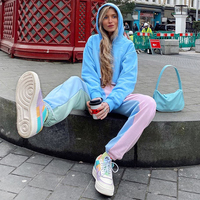 Cute Patchwork Color Contrast Baggy Jogger Pink Blue Sweatpants High Waist Trousers E-Girl Kawaii Korean Japanese Harajuku Retro Streetwear Aesthetic  - Thumbnail 2