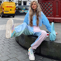 Cute Patchwork Color Contrast Baggy Jogger Pink Blue Sweatpants High Waist Trousers E-Girl Kawaii Korean Japanese Harajuku Retro Streetwear Aesthetic  - Thumbnail 1