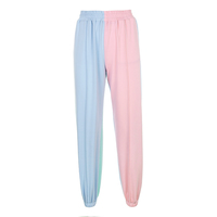 Cute Patchwork Color Contrast Baggy Jogger Pink Blue Sweatpants High Waist Trousers E-Girl Kawaii Korean Japanese Harajuku Retro Streetwear Aesthetic  - Thumbnail 7