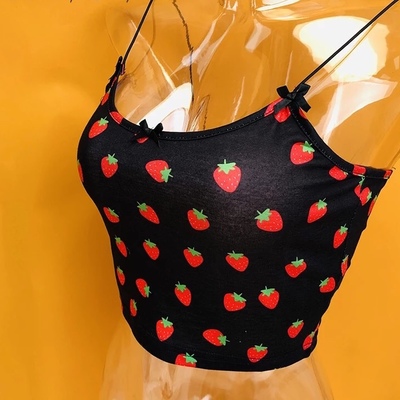 Cute strawberry fruit spaghetti strap crop top camisole shirt tee t-shirt e-girl kawaii korean japanese harajuku chinese retro streetwear aesthetic 