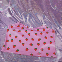 Cute Strawberry Fruit Spaghetti Strap Crop Top Camisole Shirt Tee T-shirt E-Girl Kawaii Korean Japanese Harajuku Chinese Retro Streetwear Aesthetic  - Thumbnail 2