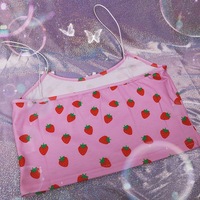 Cute Strawberry Fruit Spaghetti Strap Crop Top Camisole Shirt Tee T-shirt E-Girl Kawaii Korean Japanese Harajuku Chinese Retro Streetwear Aesthetic  - Thumbnail 1