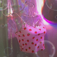 Cute Strawberry Fruit Spaghetti Strap Crop Top Camisole Shirt Tee T-shirt E-Girl Kawaii Korean Japanese Harajuku Chinese Retro Streetwear Aesthetic  - Thumbnail 3