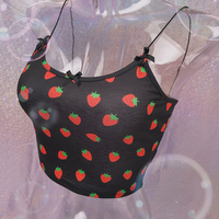 Cute Strawberry Fruit Spaghetti Strap Crop Top Camisole Shirt Tee T-shirt E-Girl Kawaii Korean Japanese Harajuku Chinese Retro Streetwear Aesthetic  - Thumbnail 6