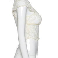 Cute Transparent Lace Mesh Sweet Crop Top Short Sleeve Shirt Tee T-shirt E-Girl Kawaii Korean Japanese Harajuku Chinese Retro Streetwear Aesthetic - Thumbnail 8