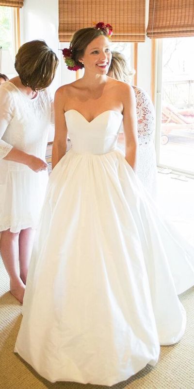 Simple A-Line Sweetheart Satin Wedding Dresses with Pockets