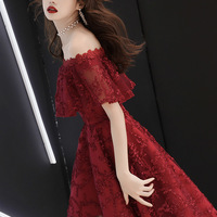 Burgundy high low prom dress homecoming dress - Thumbnail 2