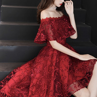 Burgundy high low prom dress homecoming dress - Thumbnail 3