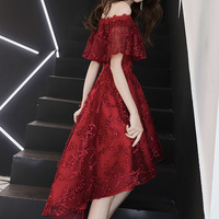 Burgundy high low prom dress homecoming dress - Thumbnail 4