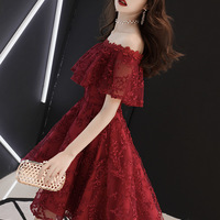 Burgundy high low prom dress homecoming dress - Thumbnail 5