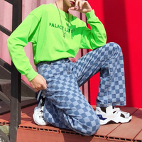 Blue Checker Wide-leg Denim Pants - Thumbnail 5