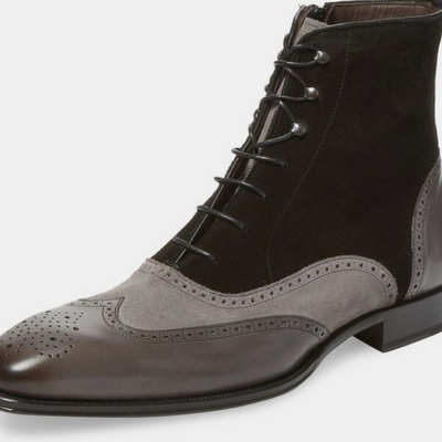 Elegant new grey black handmade leather suede formal boot,hiking adult boot for men