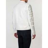 Handmade Mens Punk Style White Sliver Studded Brando Biker Leather Jacket - Thumbnail 2