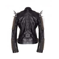 Men Silver Studded Long Spiked Jacket Leather Black Rock Punk Style Jacket - Thumbnail 1