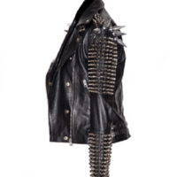 Men Silver Studded Long Spiked Jacket Leather Black Rock Punk Style Jacket - Thumbnail 2