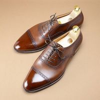 Handmade Brown Colour Cap Toe Stylish Lace Up Leather Oxfords Shoes For Men's - Thumbnail 1