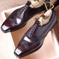 Handmade Ox Blood Colour Wing Tip Brogues Leather Lace Up Dress Shoes For Men's - Thumbnail 4