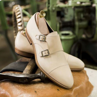 New White Double Monk Strap Formal Dress Handmade Shoes For Men’s, Leather Shoes, Business Dress Shoes - Thumbnail 1