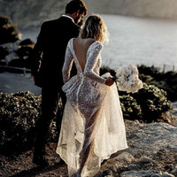 Sparkle Sexy Wedding Dress, Deep V-neck Wedding Dress, Backless Wedding Gown bridal Dress,583 - Thumbnail 2