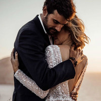 Sparkle Sexy Wedding Dress, Deep V-neck Wedding Dress, Backless Wedding Gown bridal Dress,583 - Thumbnail 3