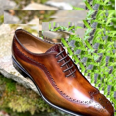 Men's handmade pure leather rusty brown color stylish long wing tip brogue shoes