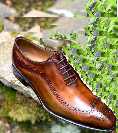 Men's Handmade Pure Leather Rusty Brown color Stylish Long Wing Tip Brogue Shoes