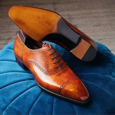 handmade Men's Best Cognac Brogue Leather Shoes For Men
